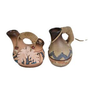 2005 American Indian Clay Mini Jug's. Multi-Color. 4" Tall. Hand Painted VINTAGE